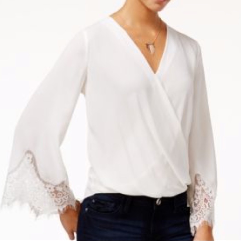 BCX Lace Sleeve Wrap Top